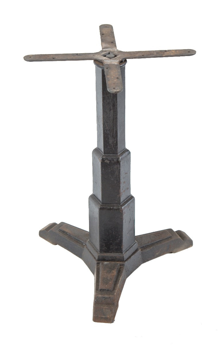 hard to find depression-era art deco "skyscraper" style cast iron railroad dining car table base with original black enameled finish
