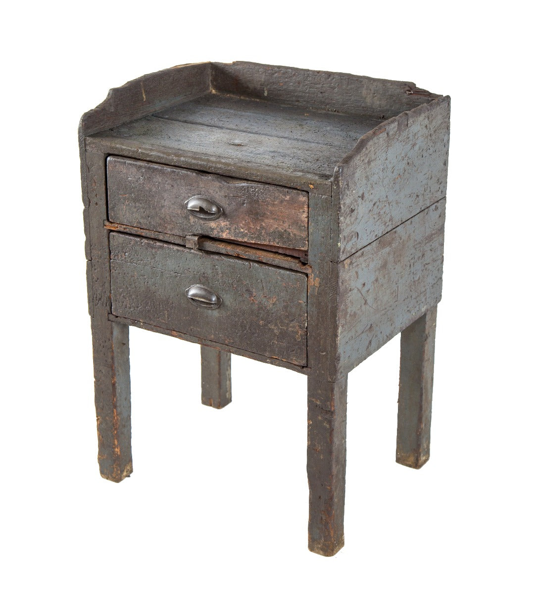 early 20th century antique american industrial worn and weathered painted pine wood factory foreman's desk with cast iron pulls
