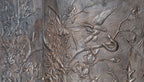 rare original three-sided c. 1880's salvaged chicago interior residential ornamental cast iron figural fireplace fireback
