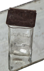 hard to find early 20th century pressed glass "holton's visible mailbox" with original brushed metal hinged cover