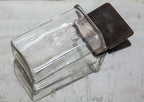 hard to find early 20th century pressed glass "holton's visible mailbox" with original brushed metal hinged cover