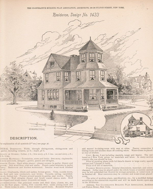 original and rare folio-sized late 19th century american beautifully illustrated co-operative building plan association's "building designs" portfolio
