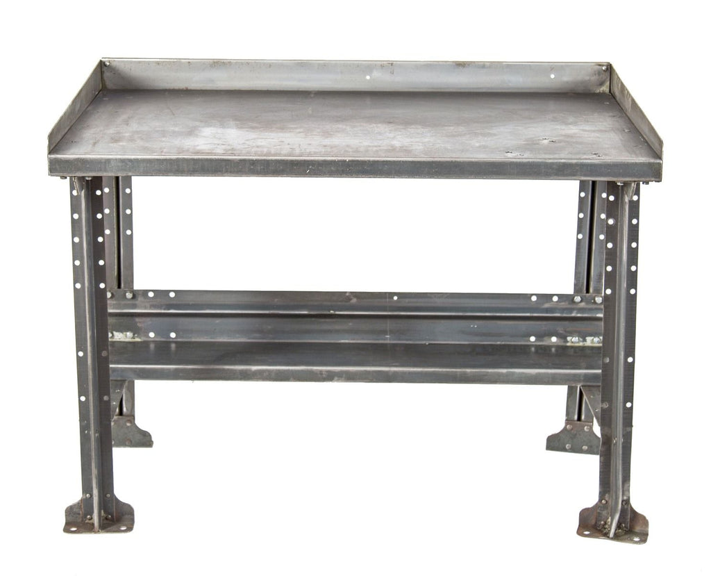 refinished brushed steel chicago transit authority workshop lyon bench with three-sided guardrail