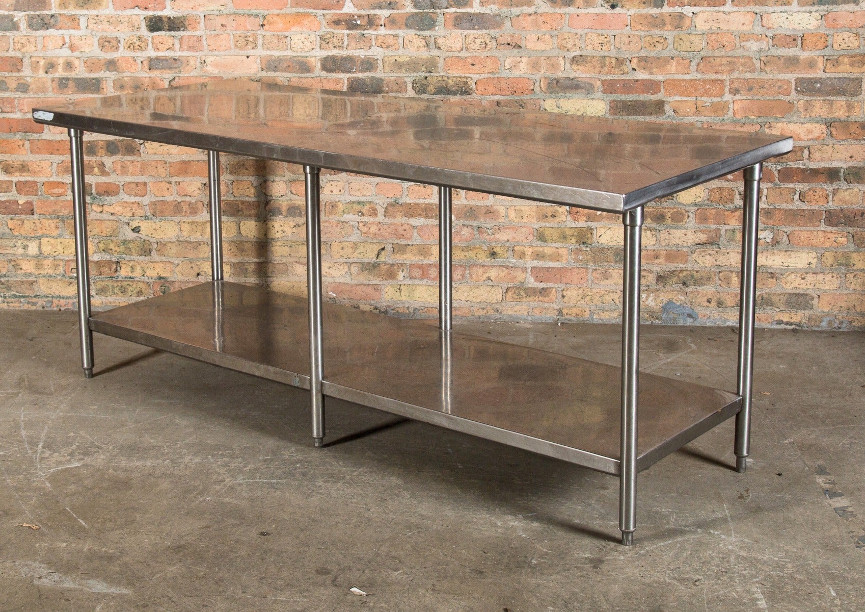 oversized vintage american industrial stainless steel commercial kitchen counter with spacious undershelf