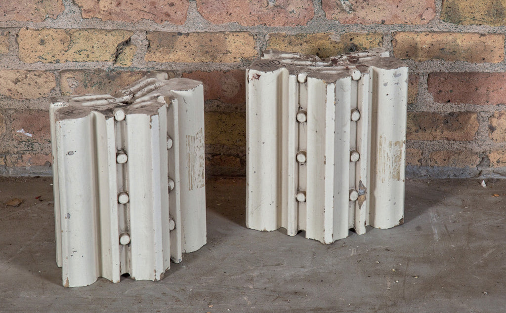 pair of historically important white-glazed exterior reliance building terra cotta panels with allover crazing