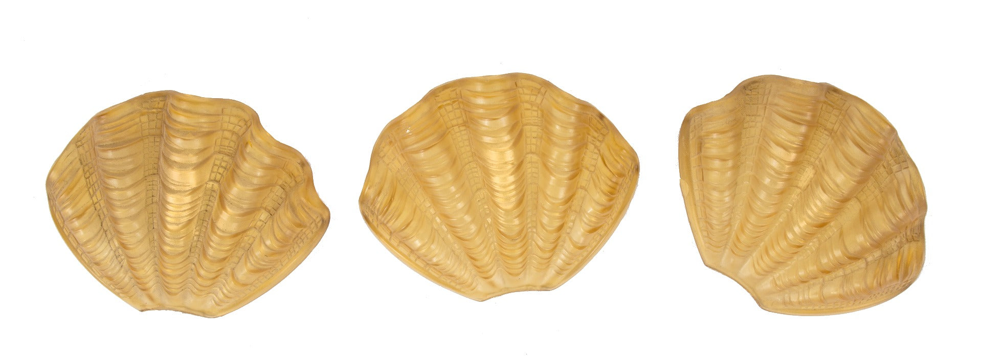 one of two matching hard to find nautilesque-shaped art deco light fixture amber glass slip shade