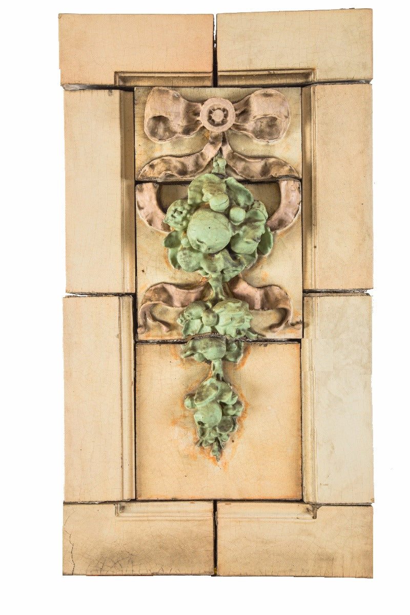 uniquely designed early 20th century oversized salvaged chicago polychromed ornamental terra cotta panel