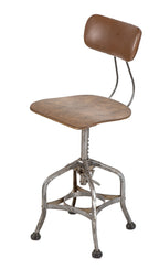 early 20th century refinished "uhl art steel" adjustable height stool with saddle seat and upholstered backrest