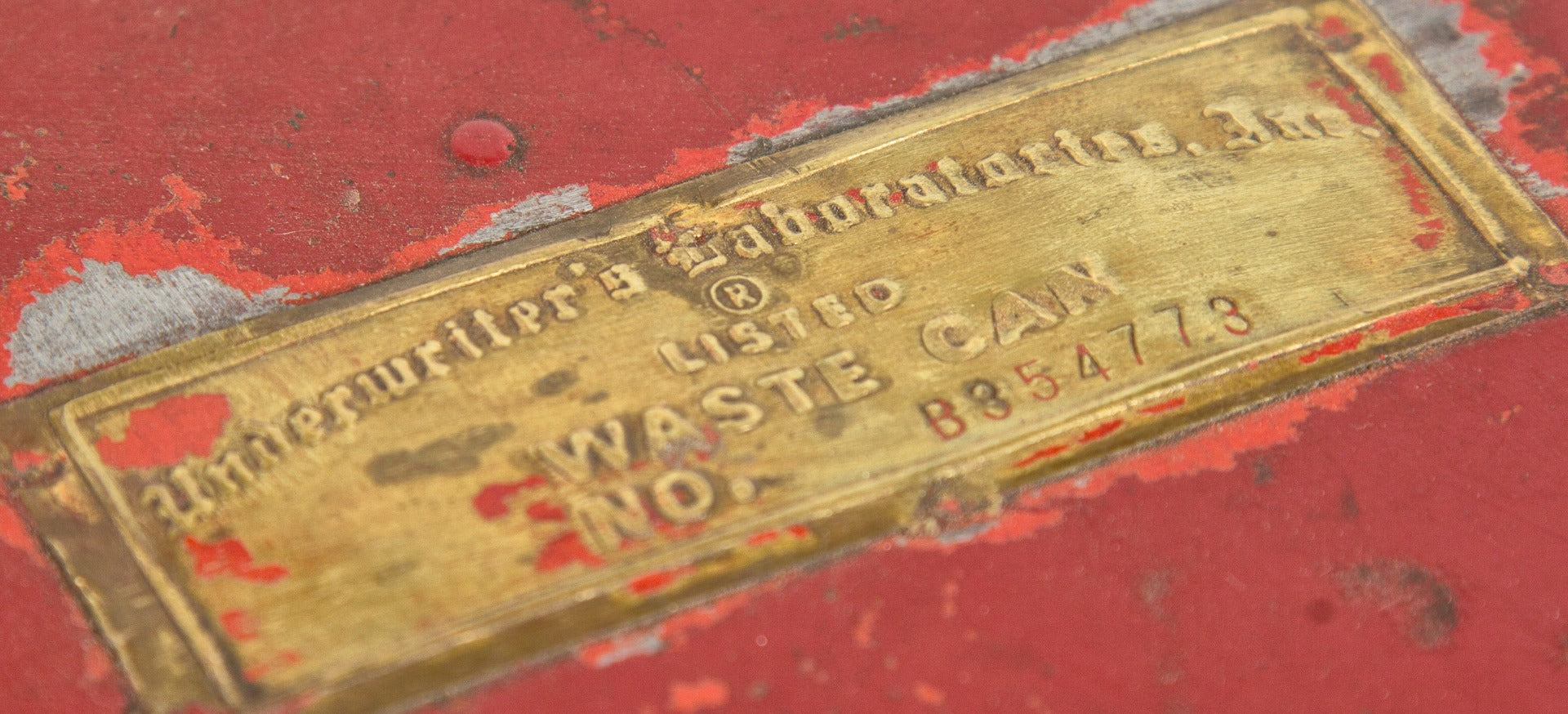 original c. 1930's salvaged chicago oversized "justrite" red enameled steel foot-operated factory oily rag waste can