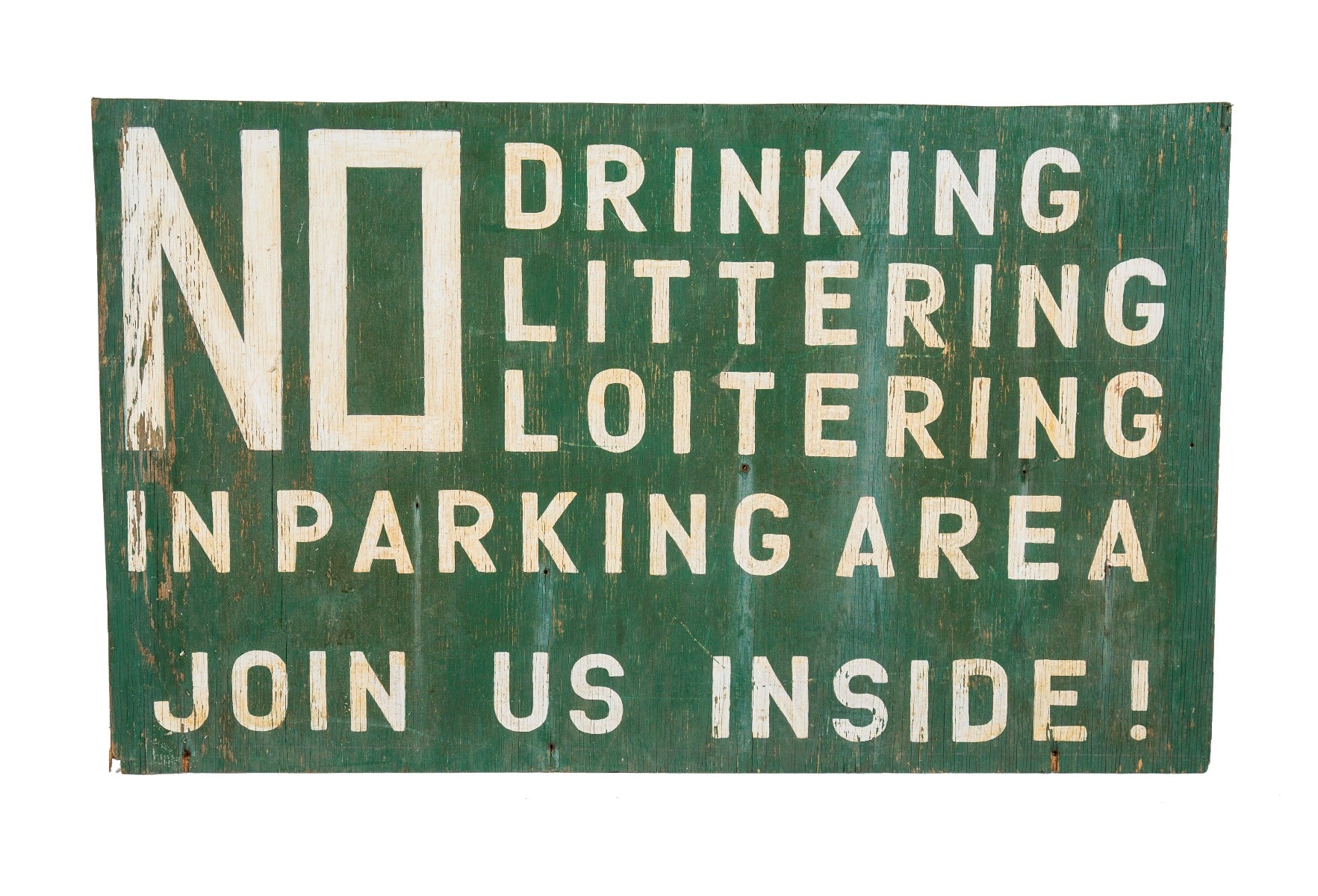 single-sided c. 1940s oversized hand-painted wood salvaged chicago tavern or bar sign with bold white lettering