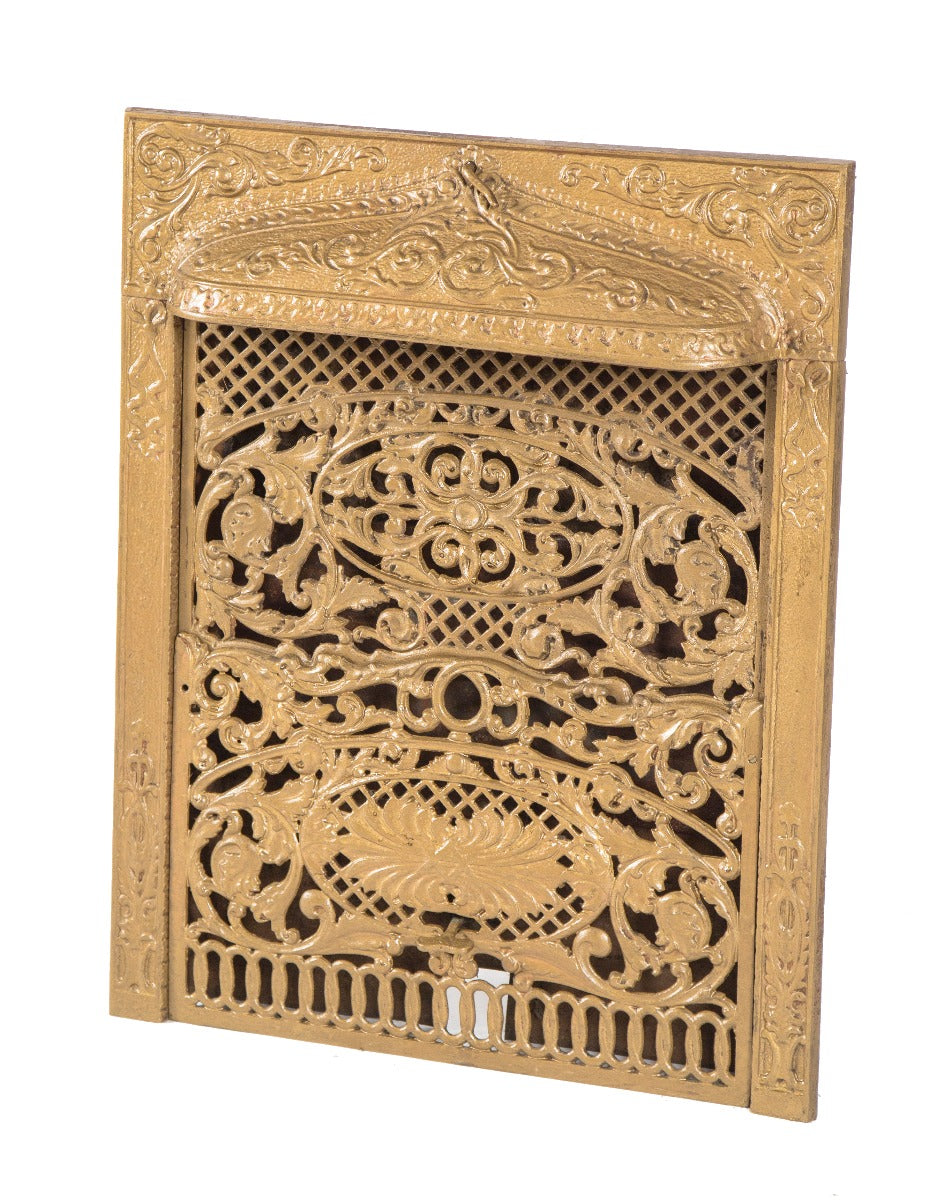 single late 19th century salvaged chicago ornamental cast iron dawson brothers residential fireplace gas insert with gold enameled finish