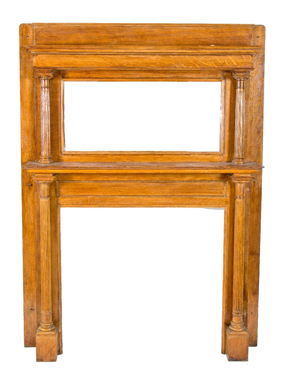 finely crafted 19th century all original salvaged chicago quarter-sawn oak wood residential fireplace mantel with beveled mirror