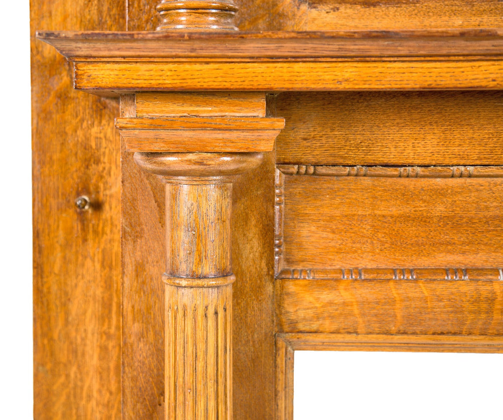 finely crafted 19th century all original salvaged chicago quarter-sawn oak wood residential fireplace mantel with beveled mirror