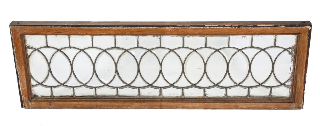rare late 19th century strongly geometric all-beveled leaded glass residential transom window with original sash frame