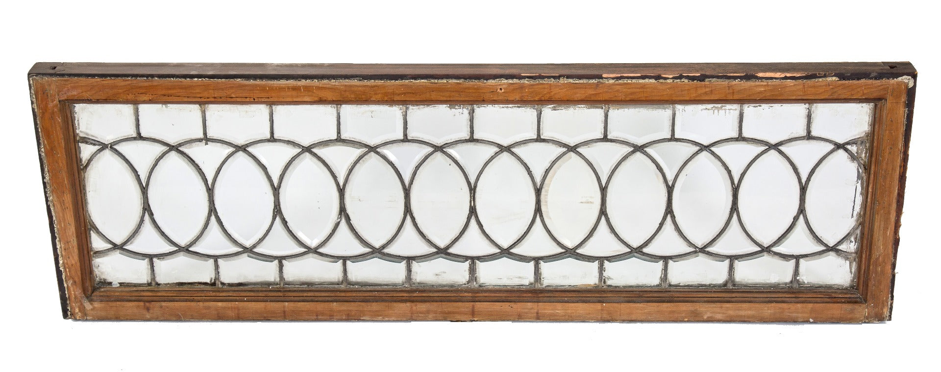 rare late 19th century strongly geometric all-beveled leaded glass residential transom window with original sash frame