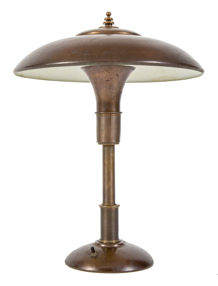 all original american art deco machine age faries streamlined style table lamp with original normandy bronze finish