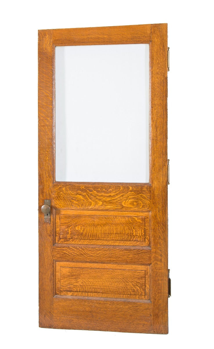 late 19th or early 20th century antique american salvaged chicago oak wood vestibule door with original brass hardware