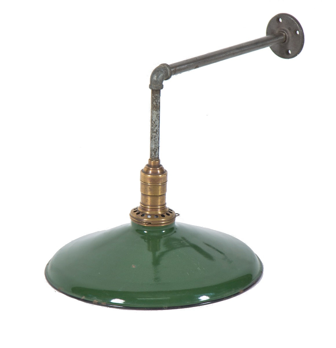 early 20th century salvaged chicago outdoor warehouse loading dock light with oversized green porcelain enameled reflector