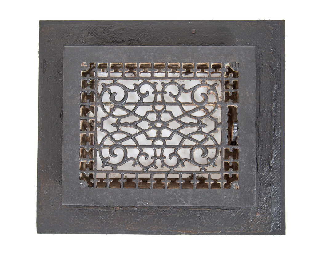single all original late 19th century black enameled salvaged chicago graystone two-flat floor register and surround