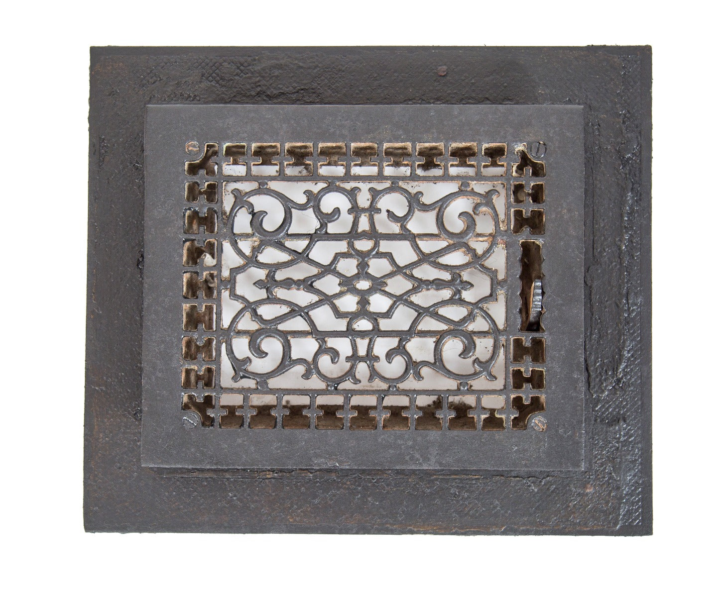 single all original late 19th century black enameled salvaged chicago graystone two-flat floor register and surround