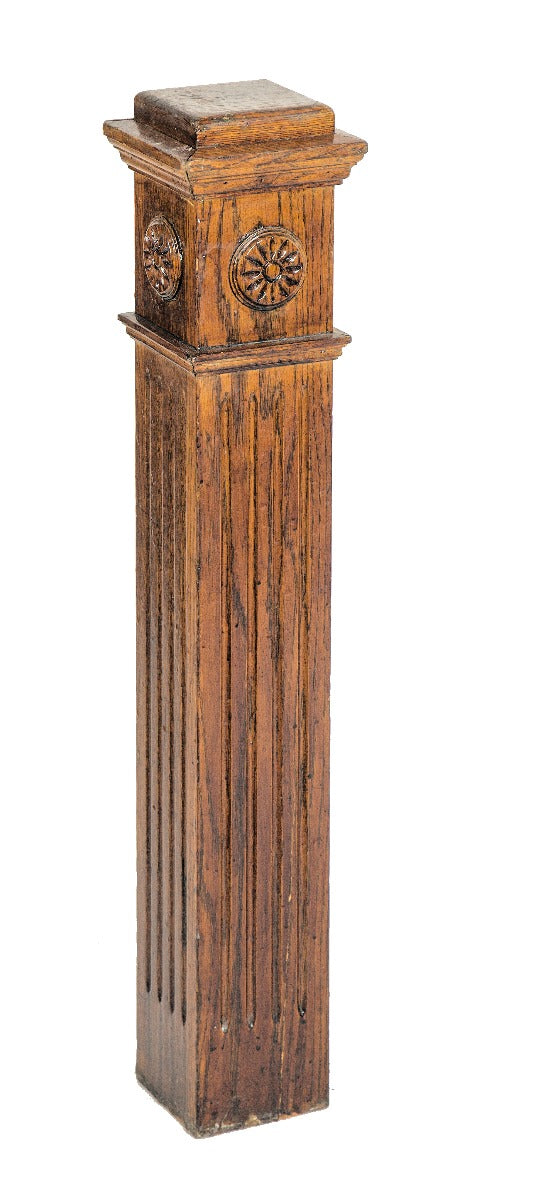 original and intact salvaged chicago 19th century varnished oak wood residential newel post with rosettes