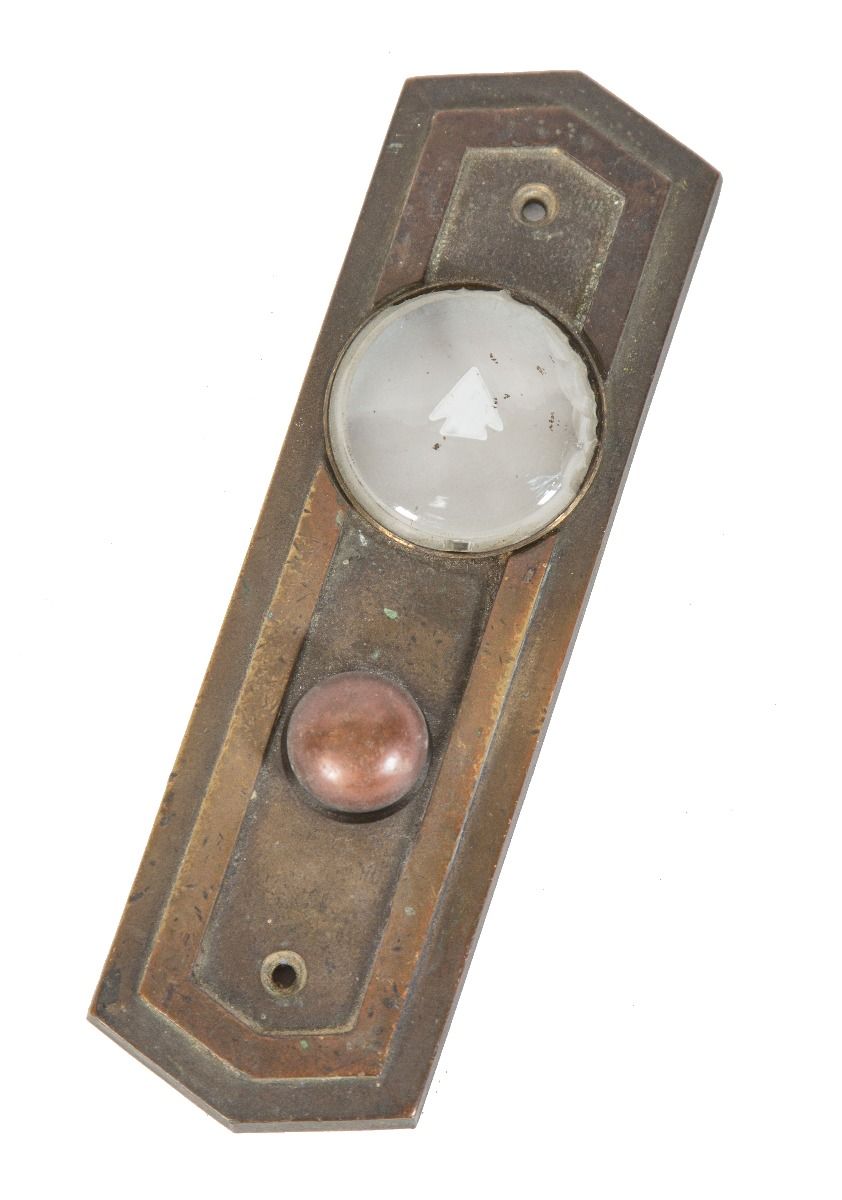 all original cast bronze single-button chicago board of trade building passenger elevator push-button and backplate