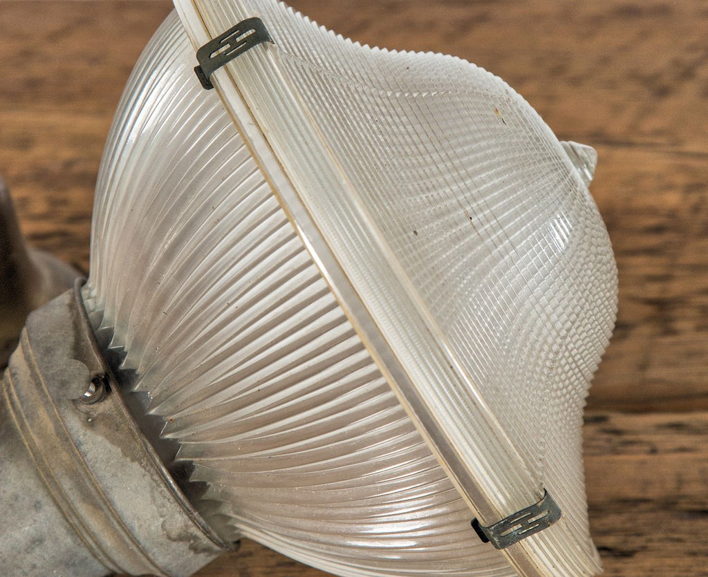 four matching highly sought after two-part patented early 20th century holophane company prismatic glass globes