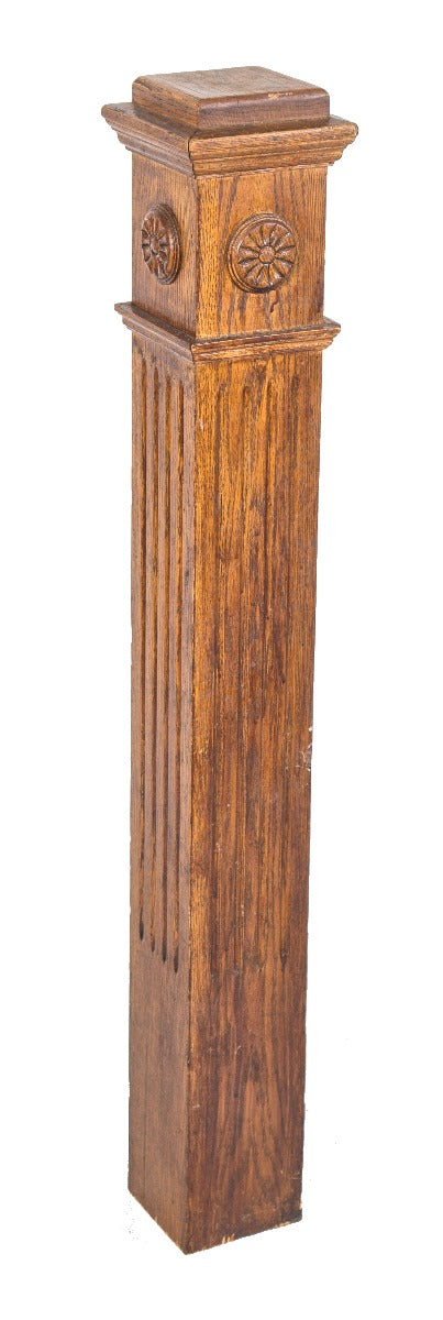 single all original early 20th century varnished oak wood freestanding salvaged chicago newel post