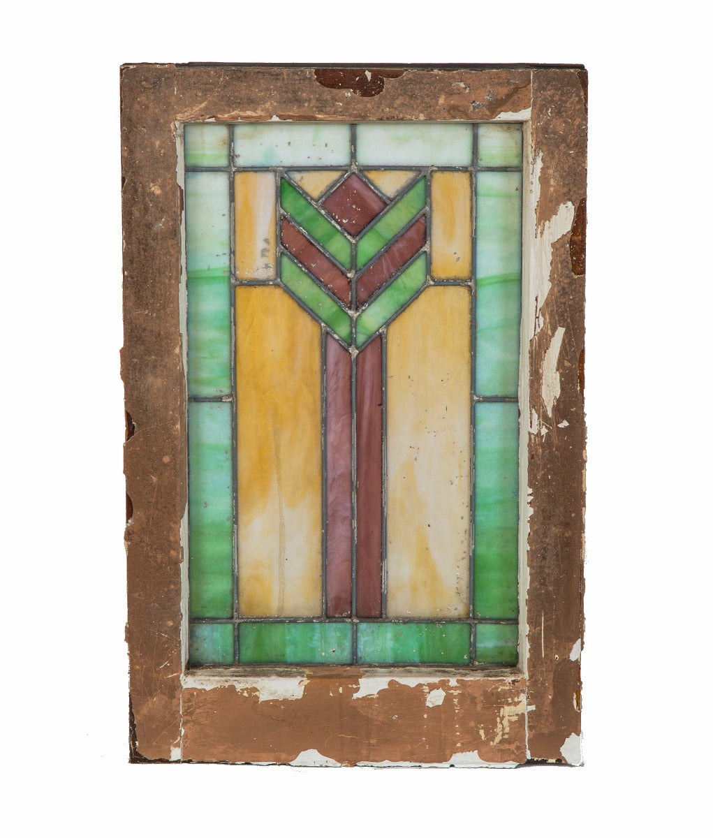 single all original and intact salvaged chicago prairie style interior residential art glass window