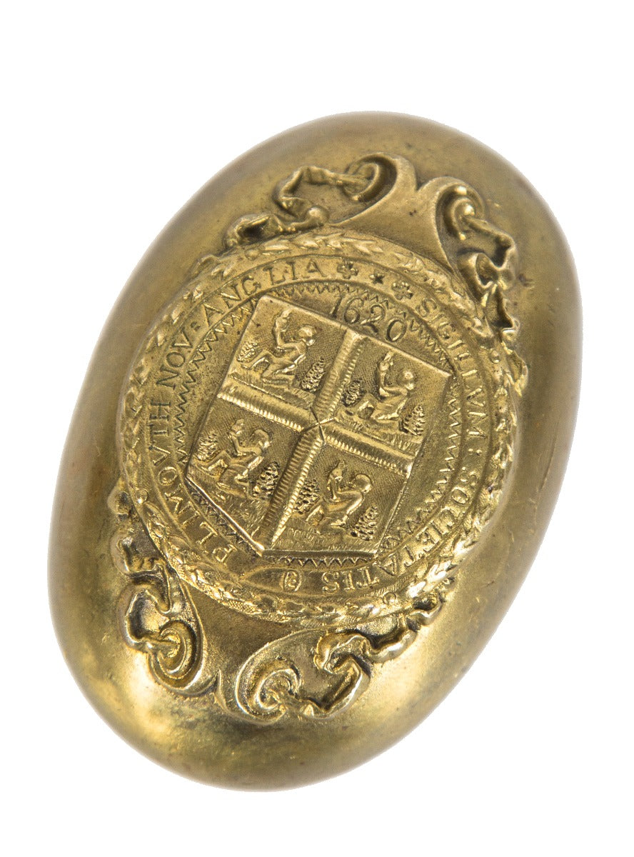 early 20th century original cast brass oval-shaped massachusetts state capital building emblematic doorknob