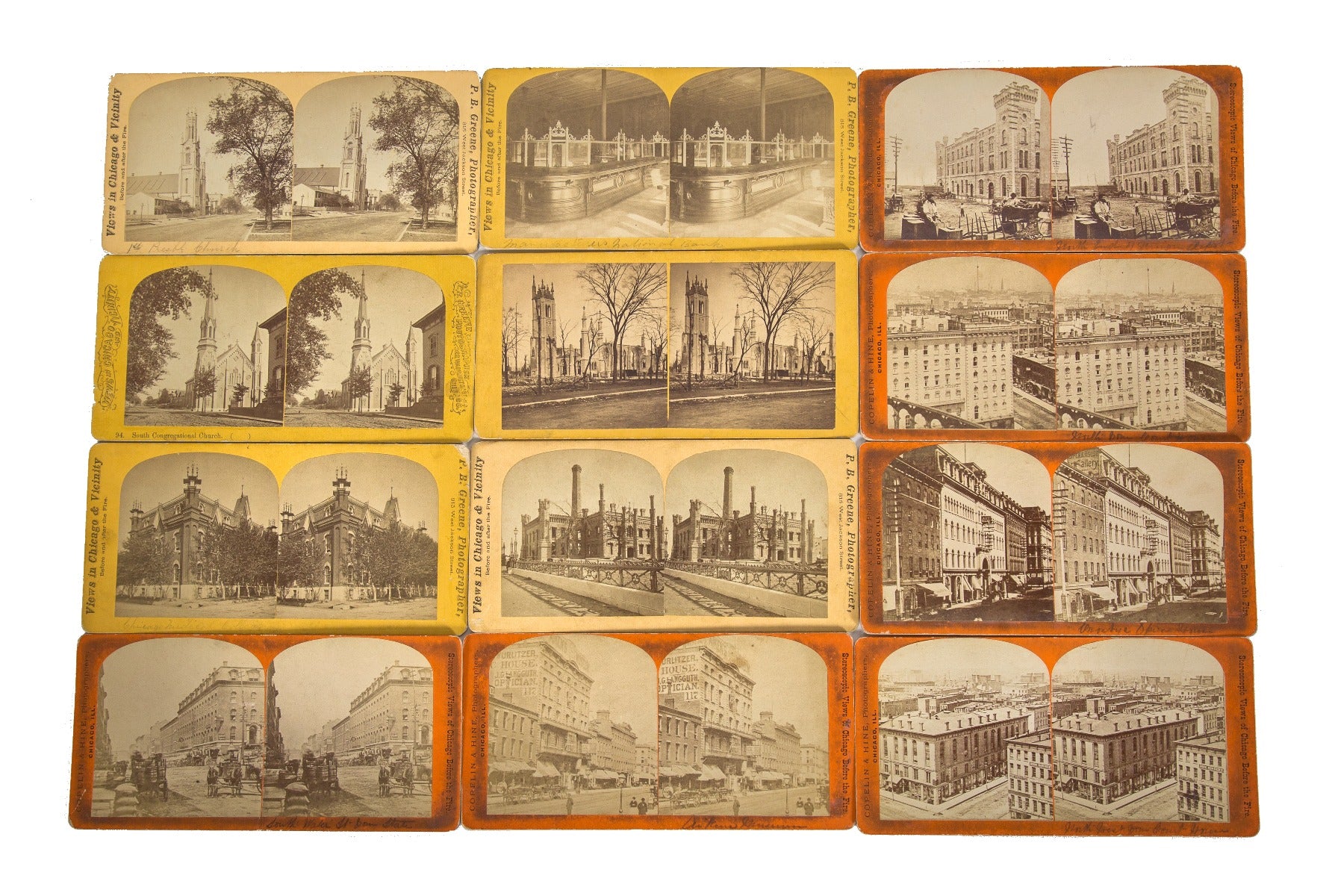 large lot of original pre-chicago fire antique american stereoview cards by photographer p.b greene