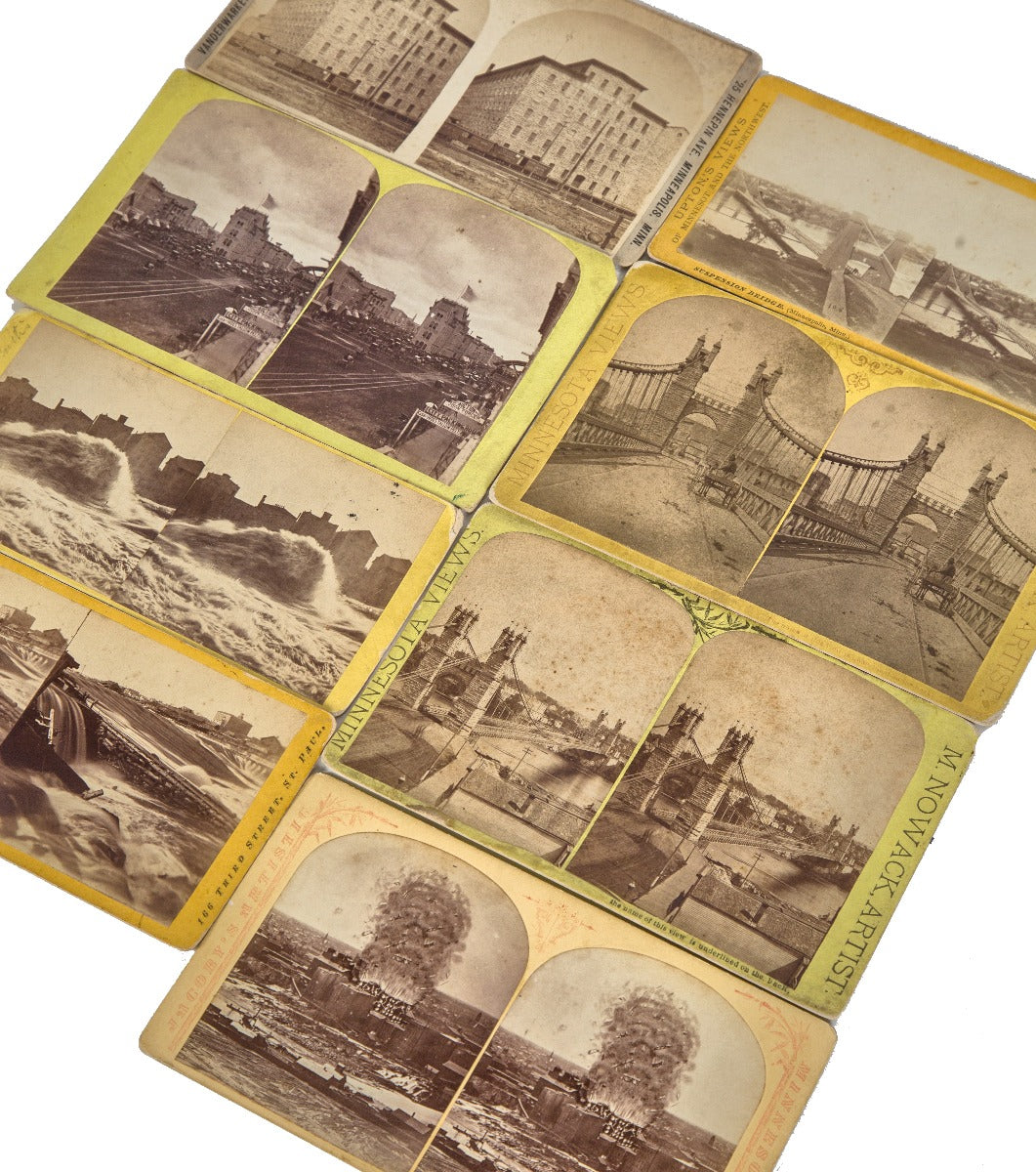 lot of rare 19th century minneapolis mill district stereoviews by photographers w.h. jacoby and m. nowack