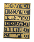 group of hard to find "new old stock" single-sided 1930s chicago bank building brass legal holiday signs