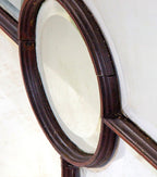 unusually designed all original salvaged chicago 1880's oversized deeply cut beveled glass window with wood muntin oculus