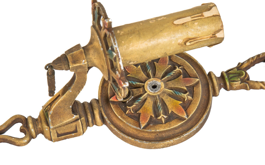 group of four all original and intact salvaged chicago bungalow single light wall sconces with intact polychrome enameled finish