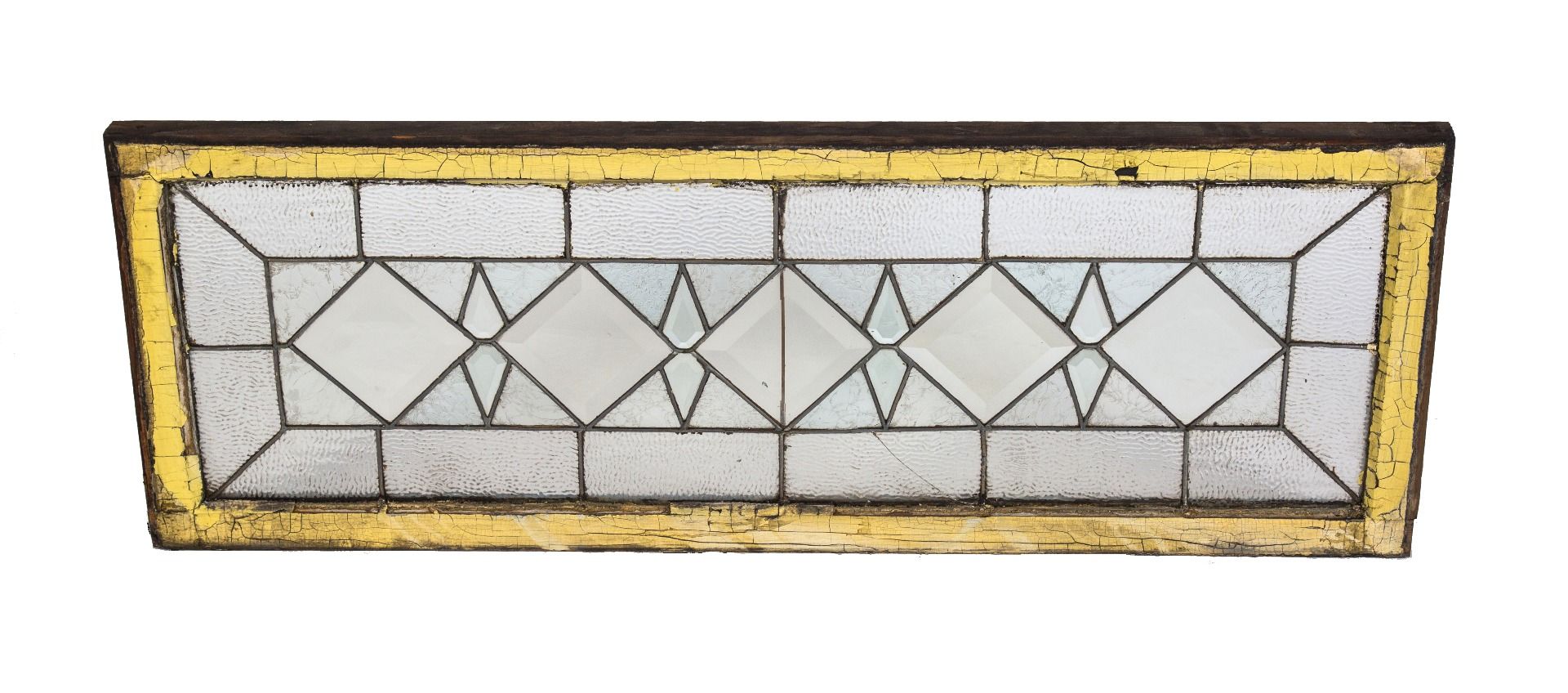 impressive salvaged chicago 1880s interior residential two-flat beveled glass transom window with original sash frame