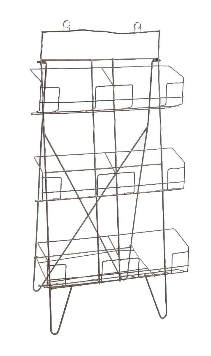 early 20th century all original and seldom found oversized freestanding bent metal wire magazine sidewalk display rack