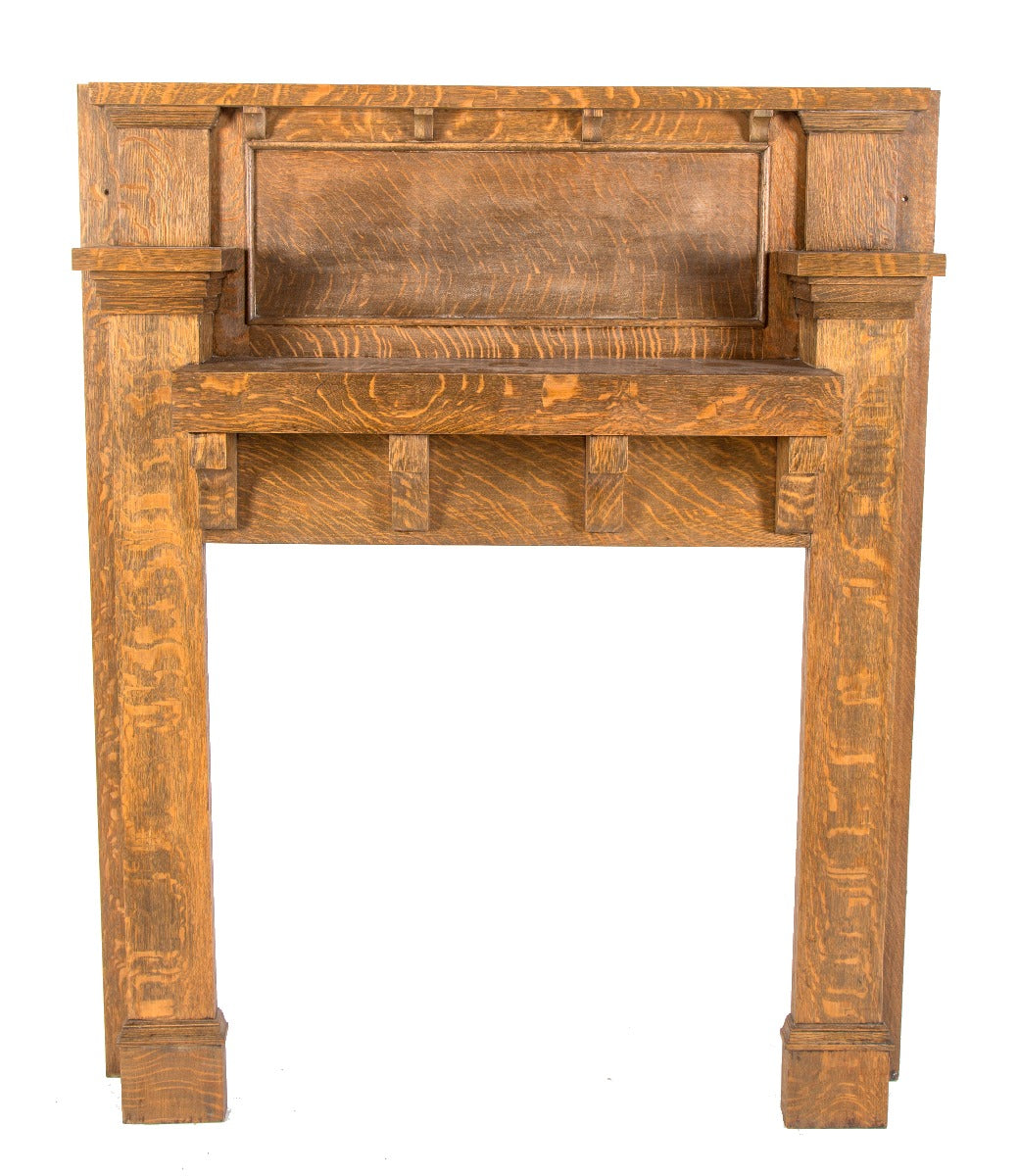 marvelous original early 20th century quarter-sawn oak wood craftsman style residential fireplace mantel