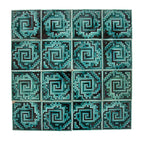 richly colored deep sea green salvaged chicago american victorian era fireplace tile surround with strongly geometric pattern