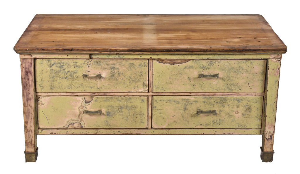 enormous early 20th century antique american industrial laboratory table with four matching sliding drawers