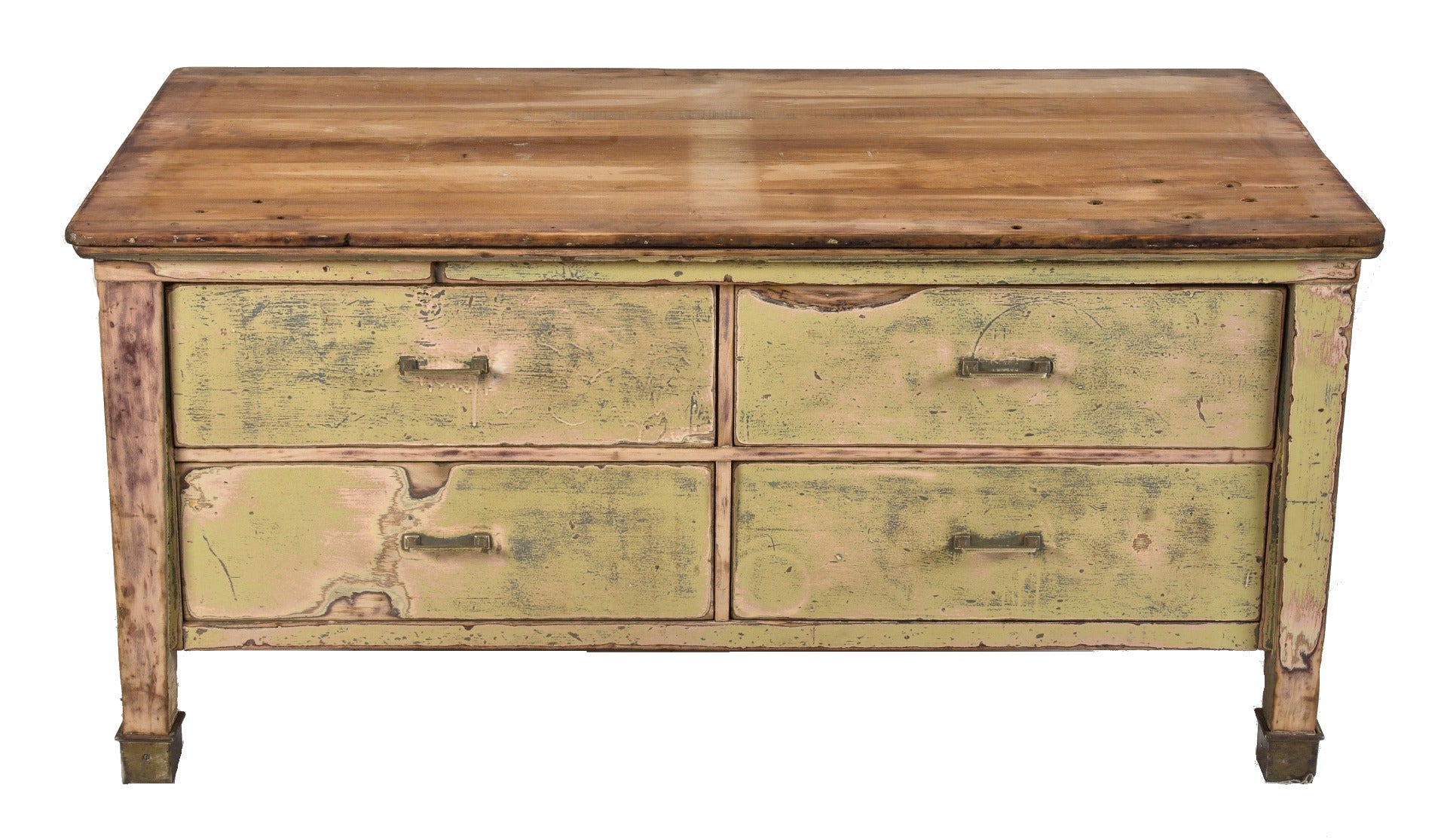 enormous early 20th century antique american industrial laboratory table with four matching sliding drawers