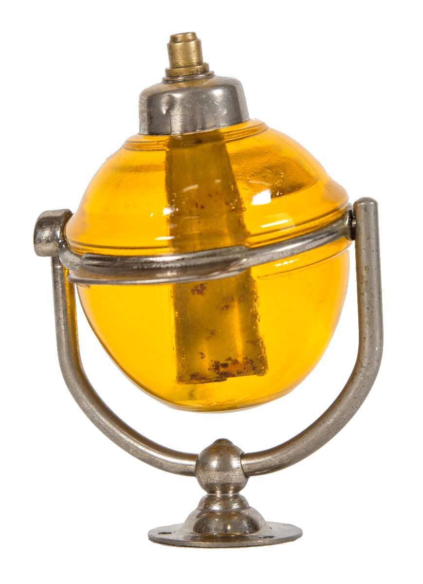 late 19th or early 20th century fully functional salvaged chicago "beau brummel" glass orb tilting soap dispenser