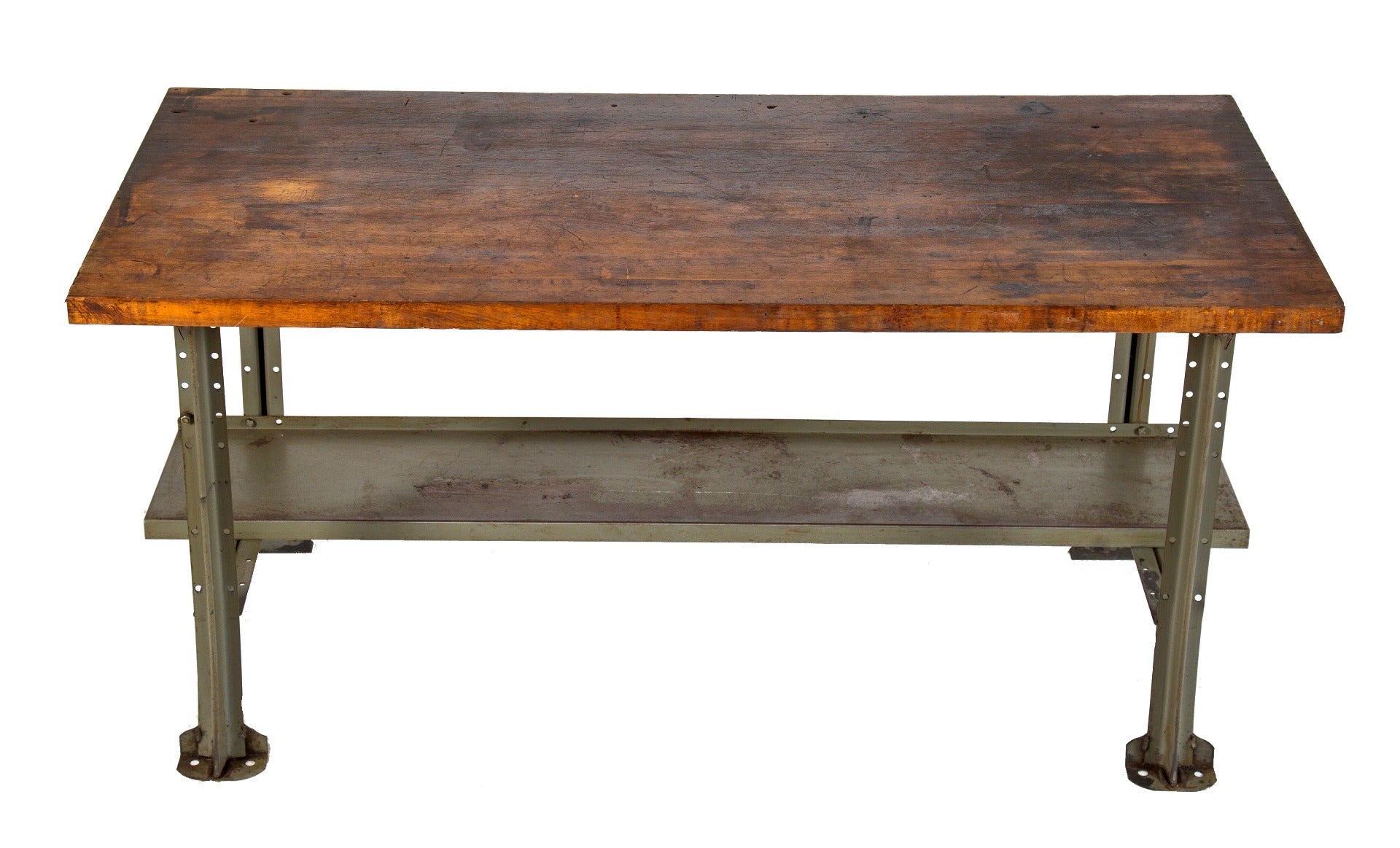 well-built vintage american industrial wrigley chewing gum factory machine shop lyon workbench with butcher block top