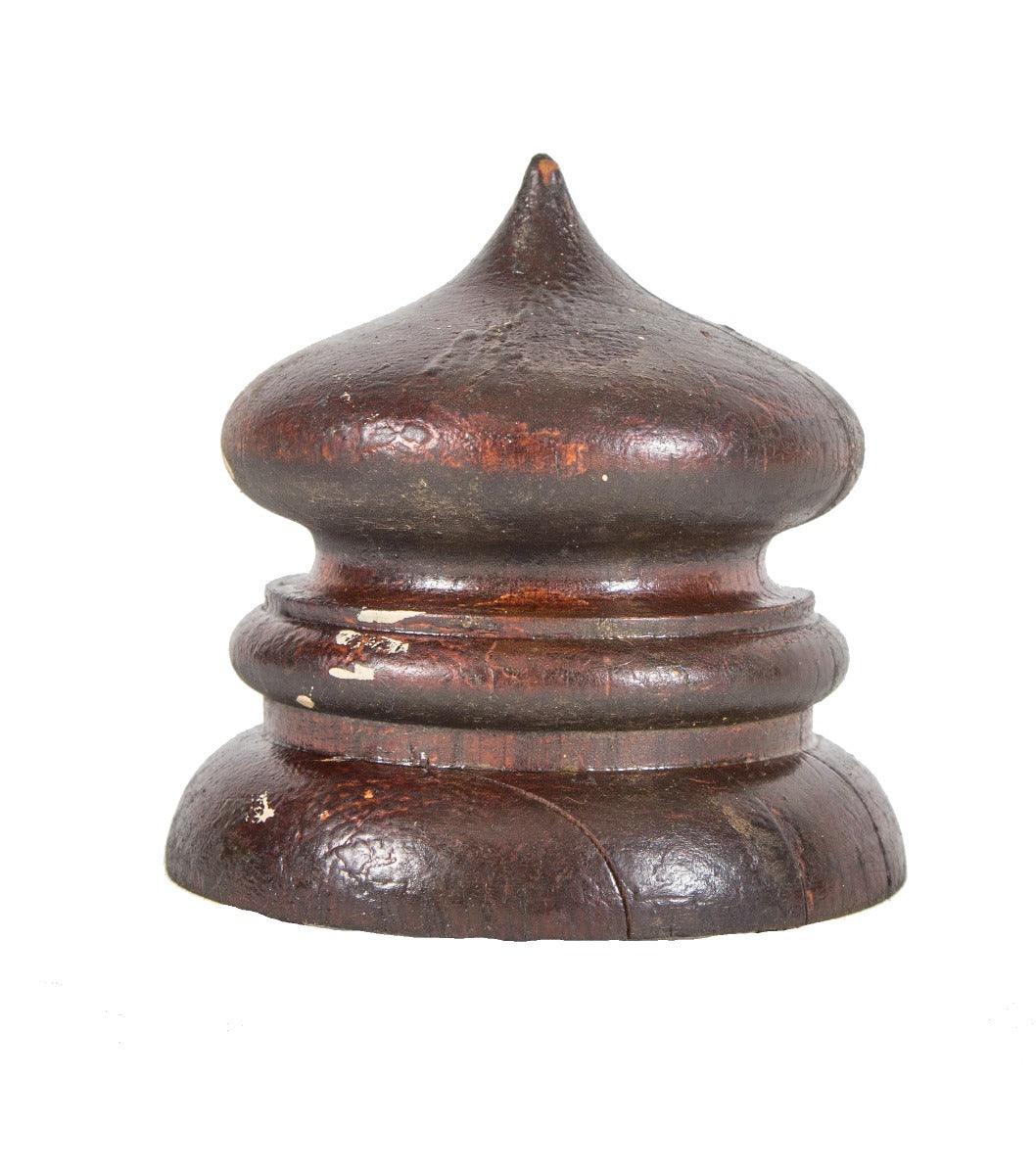 late 19th century antique american victorian-era salvaged chicago solid oak wood newel post finial with original finish