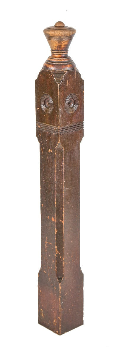 single 19th century salvaged chicago oak wood residential new post with chamfered corners and turned finial