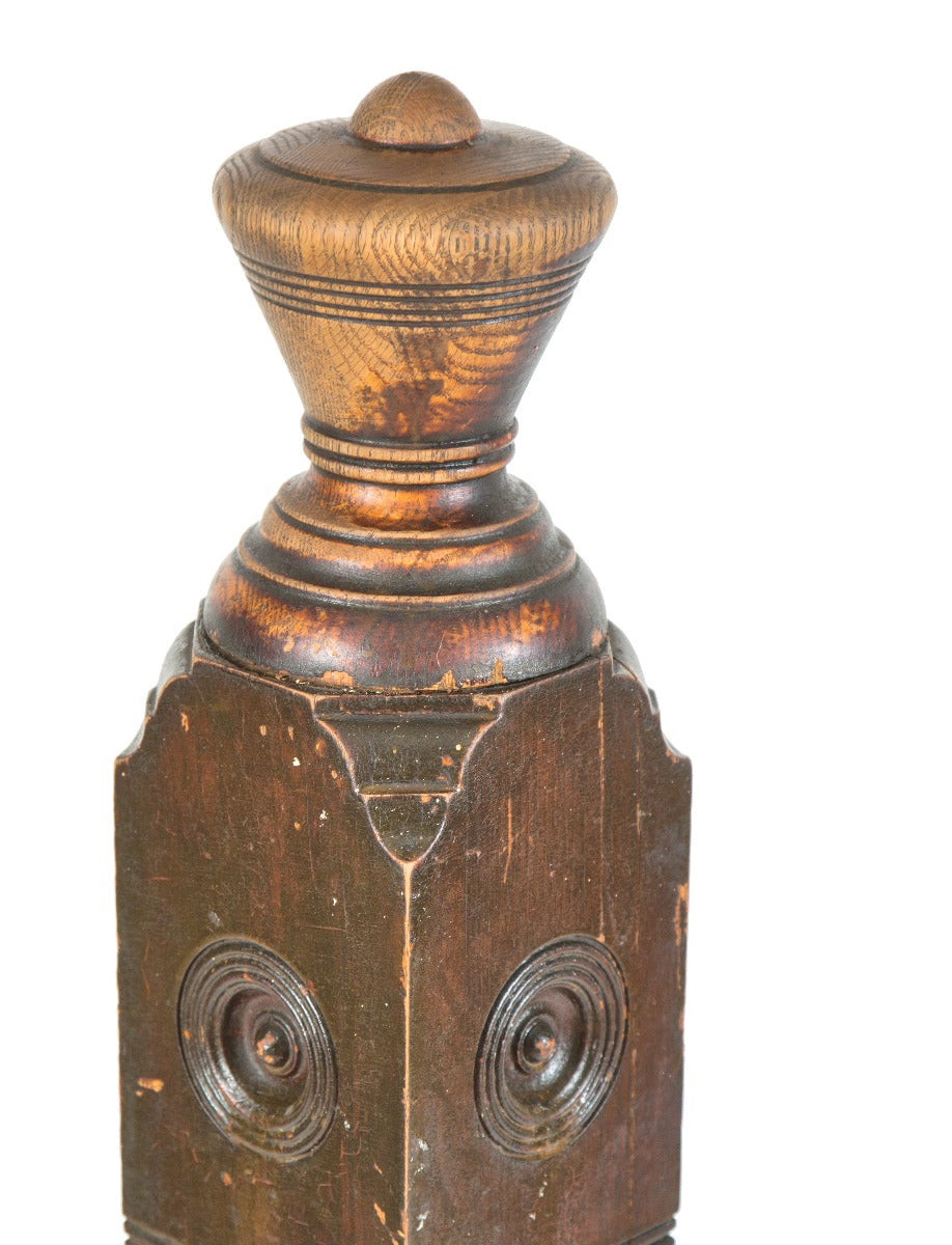 single 19th century salvaged chicago oak wood residential new post with chamfered corners and turned finial