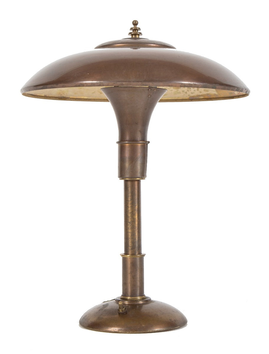 all original antique american art deco streamlined style faries "guardsman" table lamp with intact "normandy bronze" finish
