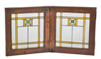 one of two matching sets of early 20th century salvaged chicago prairie style oak wood cabinet doors with art glass windows