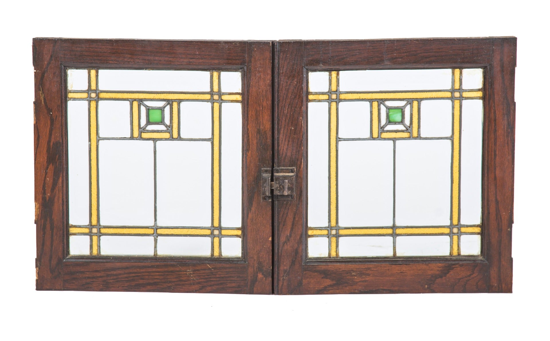 original early 20th century antique american prairie style varnished oak wood residential cabinet doors