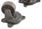 lot of four matching antique american industrial wrigley chewing gum factory cart bassick swivel casters with perforated wheels
